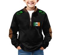 Sweat-shirt rétro irlandais trèfle à manches longues et fermeture éclair 1/4 pour garçon - Pull en polaire - Haut graphique rétro - Tenue d'anniversaire - Tendance - Manches longues, Noir , 10-11 ans