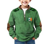 Sweat-shirt rétro irlandais trèfle à manches longues et fermeture éclair 1/4 pour garçon - Pull en polaire - Haut graphique rétro - Tenue d'anniversaire - Tendance - Manches longues, Vert, 10-11 ans