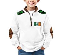 Sweat-shirt rétro irlandais trèfle à manches longues et fermeture éclair 1/4 pour garçon - Pull en polaire - Haut graphique rétro - Tenue d'anniversaire - Tendance - Manches longues, blanc, 10-11 ans