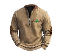 Sweat-shirt Saint-Patrick pour homme - Haut vert - Tendance - Imprimé Père Noël 3D - Fermeture éclair - Manches longues - Sans capuche - Pour fête irlandaise, kaki, XL