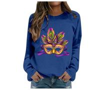 Sweat-Shirt sans Capuche à Manches Longues pour Femme Women's Funny Christmas Graphic Crop Sweatshirts Xmas Holiday Party Casual Long Sleeve Pullover Tops(Dark Blue,XXL)