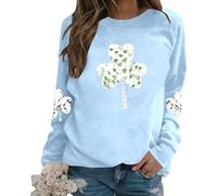 Sweat-shirt sans capuche pour femme - Tissu décontracté - Design uni - Manches longues - Confort - Motif imprimé - Col rond - Respirant - Doux - Facile d'entretien - Élégant - Tendance urbaine, bleu