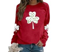 Sweat-shirt sans capuche pour femme - Tissu décontracté - Design uni - Manches longues - Confort - Motif imprimé - Col rond - Respirant - Doux - Facile d'entretien - Élégant - Tendance urbaine, rouge