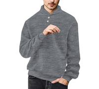 Sweat-shirt sans capuche pour homme - Pull à manches longues - Pull gaufré - 2 boutons - Henley - Chemise légère - Manches longues - Boutonnière - Loisirs - Polo basique - Vêtement de sport - Manteau