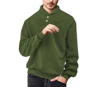 Sweat-shirt sans capuche pour homme - Pull à manches longues - Pull gaufré - 2 boutons - Henley - Chemise légère - Manches longues - Boutonnière - Loisirs - Polo basique - Vêtement de sport - Manteau