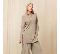 Sweat-shirt sans couture à manches mi-longues avec trous pour les pouces, ourlet fendu, impact moyen, pour l'entraînement, la course, la gym, l'activité quotidienne. Matière ultra-douce et sans coutur