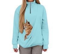 Sweat-shirt sans fermeture éclair quart de longueur, boucle de poche pour chat, pull en polaire confortable et doux, haut décontracté (bleu ciel, S)