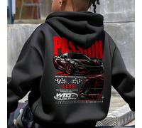 Sweat-shirt-shirt à capuche pour garçon pré-ado, coupe ample, manches longues, imprimé dos voiture de sport et drapeau à damier, graphique lettres Passion Club, style streetwear 6Y,7Y,8Y,9Y,10Y,14Y,11