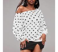 Sweat-shirt-shirt ample à épaules dénudées à pois blancs et noirs, parfait pour un style décontracté vintage, quotidien, streetwear, tenue de détente, brunch, automne, sorties et dimanche L,M,S,XL,XS,