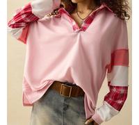 Sweat-shirt-shirt ample à manches longues, col en V, patchwork, style décontracté pour femmes PariChic L,M,S,XLBlocs de couleur,CarreauTissu tricoté