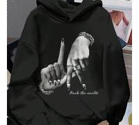 Sweat-shirt-shirt ample et épais au style sportif décontracté de campus, imprimé de gestes de la main de rue, ambiance de rue, vibe campus rétro doux américain, internet à la mode, promenade en ville.