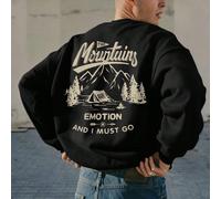 Sweat-shirt-shirt col rond décontracté pour hommes | Œuvre d'art de paysage avec motif de tente de montagne en plein air | Essentiel du style de rue | Convient pour un port léger au quotidien, printem