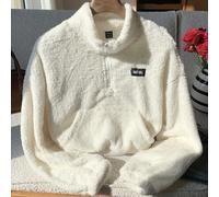 Sweat-shirt-shirt en peluche avec poche kangourou, détail de patch de lettre, épaules tombantes, manches longues, pour l'automne/hiver L,M,S,XL,XS,XXL,XXSLettresTissu tricoté