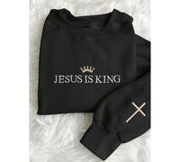 Sweat-shirt-shirt femme d'automne et d'hiver/Jésus est roi/Foi chrétienne/Sweat-shirt-shirt décontracté à col rond brodé pour femme. Remise des diplômes, rentrée scolaire, remise des diplômes, enseign