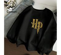 Sweat-shirt-shirt oversize à imprimé des initiales de Harry Potter sans lettres, couleur unie, style collège, convient aux vêtements de sport extérieur pour femmes L,M,S,XL,XSGéométrique,LettresÉtoffe