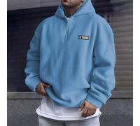 Sweat-shirt-shirt zippé à demi-zip avec patch lettrage pour hommes, sweat-shirt à capuche bleu clair pour hommes, sweat-shirt à capuche zippé à quart de zip pour hommes, sweat-shirt à capuche bleu cie