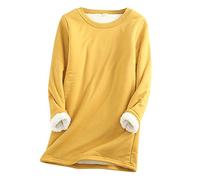 Sweat-Shirt sous-vêtements Haut Femme Polaire épaisse Hiver Velours Chaud col Rond (4XL,1Jaune)