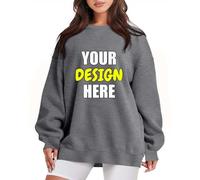 Sweat-shirt surdimensionné à imprimer pour femmes - Pull à personnaliser avec logo de texte photo, personnalisation exclusive - Vêtements de Noël et d'Halloween pour couples - Famille - Fête, gris