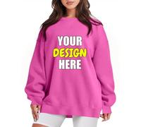 Sweat-shirt surdimensionné à imprimer pour femmes - Pull à personnaliser avec logo de texte photo, personnalisation exclusive - Vêtements de Noël et d'Halloween pour couples - Famille - Fête, P-ink