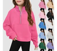 Sweat-shirt surdimensionné avec demi-fermeture éclair pour filles - Col rond - Manches longues - Pour enfants - Pull ample à manches longues - Vêtements chauds en coton (jaune-B, 3-4 ans)