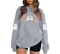 Sweat-shirt surdimensionné pour femme avec imprimé « Spooky Season » - Pull décontracté d'Halloween - T-shirt à manches longues avec fantômes sur les manches, Style_y03 Gris, 3XL