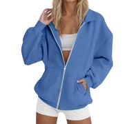 Sweat-shirt surdimensionné pour femme - Veste demi-saison élégante - Pull sans capuche - T-shirt à manches longues en coton - Haut à fermeture éclair - Automne - Hiver - Chemisier classique basique