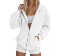 Sweat-shirt surdimensionné pour femme - Veste demi-saison élégante - Pull sans capuche - T-shirt à manches longues en coton - Haut à fermeture éclair - Automne - Hiver - Chemisier classique basique