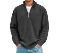 Sweat-shirt surdimensionné pour homme - Demi-fermeture éclair - Pull d'hiver pour homme - Avec fermeture éclair 1/4 - Mode - Pull en tricot confortable - Pull à col roulé, Noir , 4XL