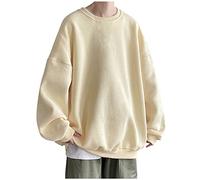 Sweat-shirt surdimensionné pour homme - Pull en coton léger pour homme - Pull ample décontracté sans capuche - Hauts tendance doux au toucher - Sweatshirts unis - Pull confortable, beige, XL