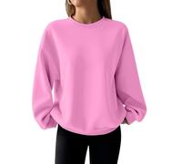 Sweat-shirt surdimensionné sans capuche à manches longues pour femme - Haut ample et léger - Décontracté - Pour l'hiver - Uni, rose, XL