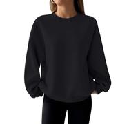 Sweat-shirt surdimensionné sans capuche à manches longues pour femme - Haut ample et léger - Décontracté - Pour l'hiver - Uni, Noir , XL