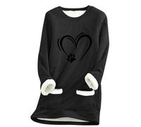 Sweat-shirt thermique pour femme - Chaud et épais - Doublure en polaire Sherpa - Col rond - Couleur unie - Pull à manches longues - Doux et confortable, 3 noir, 44