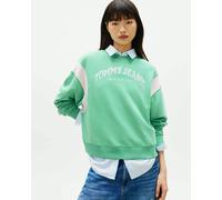 Sweat-shirt Tommy Jeans Boxy Varsity vert blanc femme - L