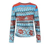Sweat-shirt tricoté pour femme imprimé île rétro décontracté ample col rond manches longues léger court pull haut tenue d'automne pour femme, noir foncé, M