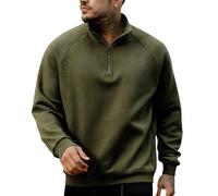 Sweat-shirt uni léger à col montant demi-fermeture éclair pour homme style printemps américain rétro haut de gamme couleur unie décontracté vêtements pour entraînement intérieur et extérieur, Vert