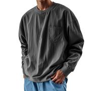 Sweat-shirt uni pour homme sans capuche décontracté à col rond pull classique de sport à manches longues avec poche - Couleur unie - Tendance - Chemise confortable, Noir , XL
