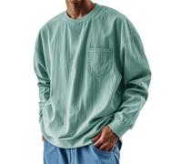Sweat-shirt uni pour homme sans capuche décontracté à col rond pull classique de sport à manches longues avec poche - Couleur unie - Tendance - Chemise confortable, Vert, XL