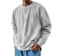 Sweat-shirt uni pour homme sans capuche décontracté à col rond pull classique de sport à manches longues avec poche - Couleur unie - Tendance - Chemise confortable, blanc, 4X-Large