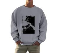 Sweat-shirt unisexe avec chats noirs curieux - Pull avec motif de chat amusant et inscription japonaise - Haut original pour les amoureux des chats, Style_a03 Gris, XL