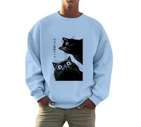 Sweat-shirt unisexe avec chats noirs curieux - Pull avec motif de chat amusant et inscription japonaise - Haut original pour les amoureux des chats, Style_a04 Bleu, XL