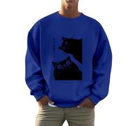 Sweat-shirt unisexe avec chats noirs curieux - Pull avec motif de chat amusant et inscription japonaise - Haut original pour les amoureux des chats, Style_a02 Bleu, XL
