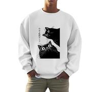Sweat-shirt unisexe avec chats noirs curieux - Pull avec motif de chat amusant et inscription japonaise - Haut original pour les amoureux des chats, Style_a05 Blanc, XL