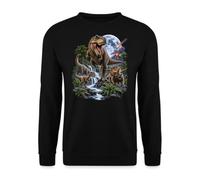 Sweat-shirt unisexe cool aventure dinosaure avec volcan | Vivez une aventure passionnante de dinosaures avec T-Rex et Volcan dans cette illustration animée.