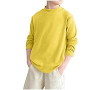Sweat-shirt unisexe en polaire thermique à manches longues et col rond - Pull sans capuche - Coupe ample - Doux et chaud - Respirant - Pour sortir, entraînement, école, enfants et adolescents, jaune