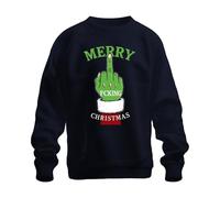 Sweat-shirt unisexe « Merry Fcking Christmas Grinch majeur doigt d'honneur drôle méchant », bleu marine, S
