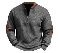 Sweat-shirt vintage à demi-fermeture éclair pour homme - Pull texturé décontracté - Sweat léger - Grande taille - Pull de gym - Pull à col montant - Pull Henley, gris foncé, XXL