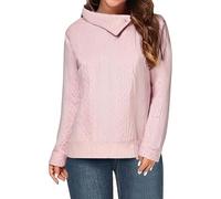 Sweat-Shirt Y2K pour Femme, Haut Ample, Tunique, Pull, Rose, col Montant asymétrique, texturé, décontracté, entraînement, Sport, Pull, Bouton, Couleur Unie