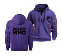 Sweat-Shirts À Capuche pour Hommes pour Doctor Who Automne Polaire Pulls Chauds Hauts Unisexe Jeunesse Adulte Classique Confortable Pull À Capuche 1/4 Zip Manches Longues,Purple-m
