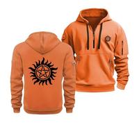 Sweat-Shirts À Capuche pour Hommes pour L'automne Supernatural Sweat À Capuche en Polaire 1/4 Zip Haut À Manches Longues Chaud Pulls À Capuche Confortables pour Femme Homme,Orange-x_l