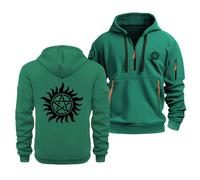 Sweat-Shirts À Capuche pour Hommes pour L'automne Supernatural Sweat À Capuche en Polaire 1/4 Zip Haut À Manches Longues Chaud Pulls À Capuche Confortables pour Femme Homme,Green-5x_l
